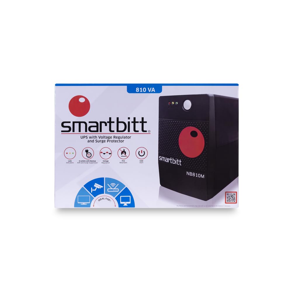 Smartbitt No Break Interactivo de 810 VA / 405 W con 6 Contactos, Negro, SBNB810M