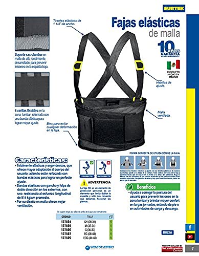 Surtek 137509 Faja elástica de malla respirable con 4 varillas EEG