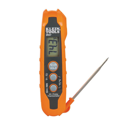 Klein Tools IR07 Termómetro digital LCD de tamaño de bolsillo para sonda y infrarrojo doble (IR)