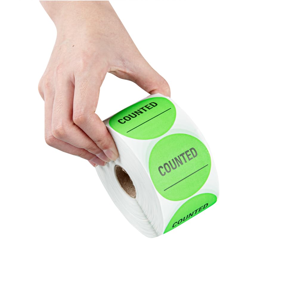 Restaurantware Label Tek - Calcomanías de embalaje de 2 x 2 pulgadas, 1000 etiquetas de envío de alta calidad, contadas, sostenibles, calcomanías de inventario de papel verde, alta visibilidad, con