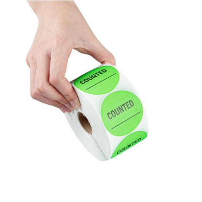 Restaurantware Label Tek - Calcomanías de embalaje de 2 x 2 pulgadas, 1000 etiquetas de envío de alta calidad, contadas, sostenibles, calcomanías de inventario de papel verde, alta visibilidad, con