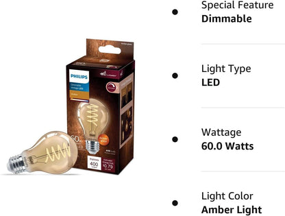 Philips LED Foco Filamento LED Espiral - 6.5W A19 estilo Vintage color Ambar
