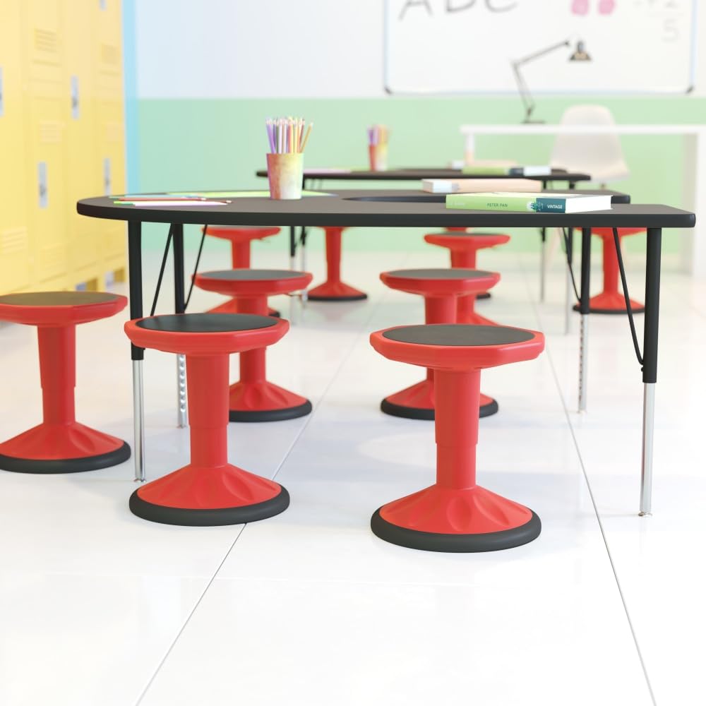 Flash Furniture Carter - Taburete de Aprendizaje Activo de Altura Ajustable para aulas, Taburete oscilante sin Respaldo con Giro de 360 Grados, 14 a 18 Pulgadas de Alto, Rojo