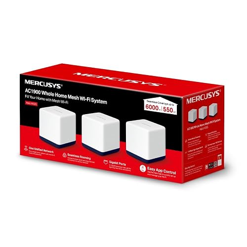 MERCUSYS TP-Link WiFi Mesh, Sistema WiFi de Malla para Todo el Hogar, AC1900, hasta 1300Mbps en 5GHz, Controles Parentales, Halo H50G(3-Pack)