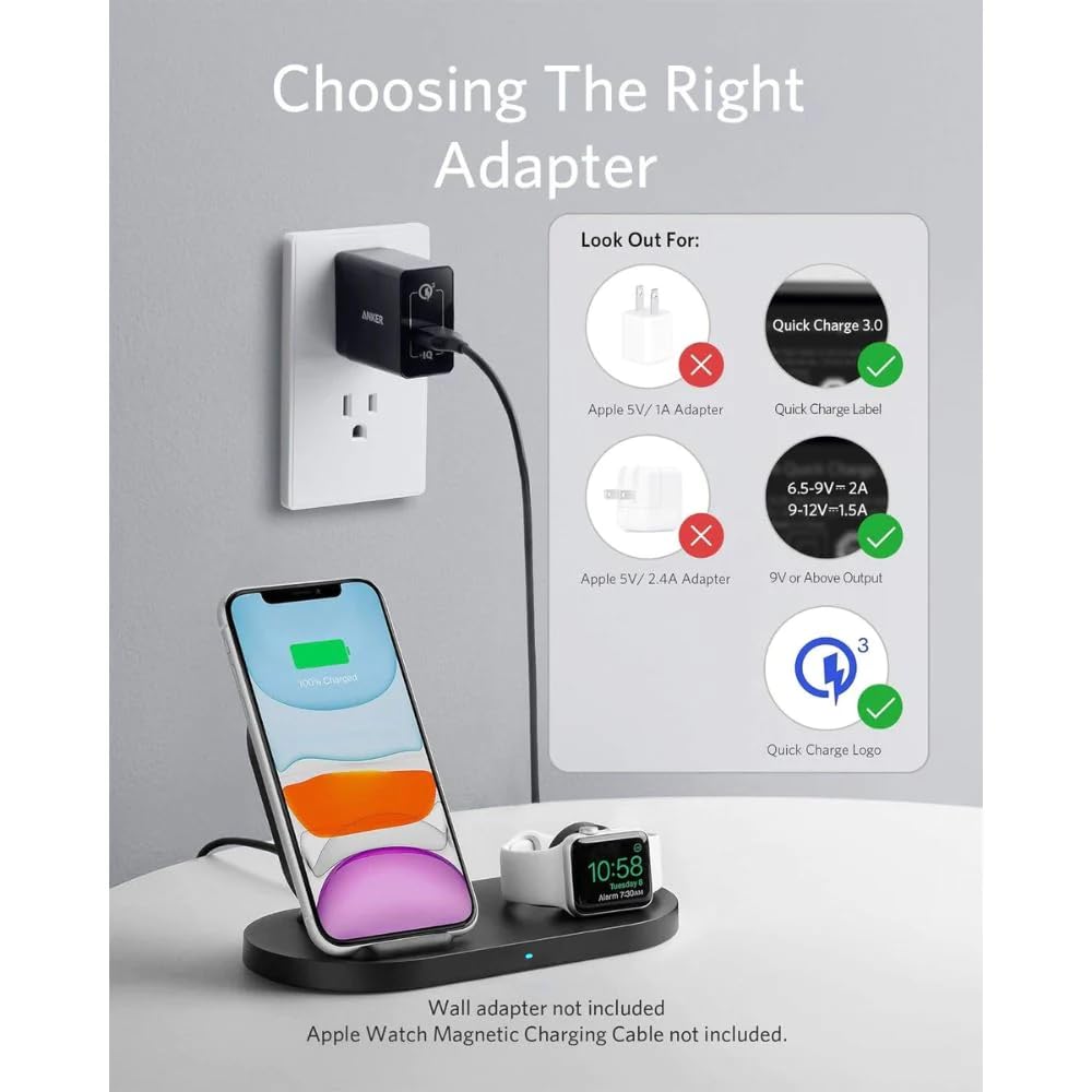 Anker POWERWAVE Wireless Charging Station with QC Charger and 2-IN-1 Stand