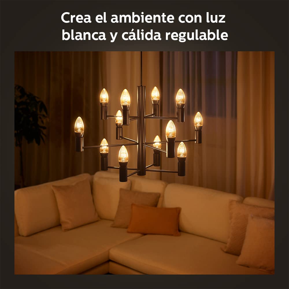 Focos Philips Hue Luz Multicolor 4 Focos A19 + Hue Bridge - Compatible con Alexa + Foco Filamento regulable tipo A19 decorativo Wifi - Compatible con Alexa