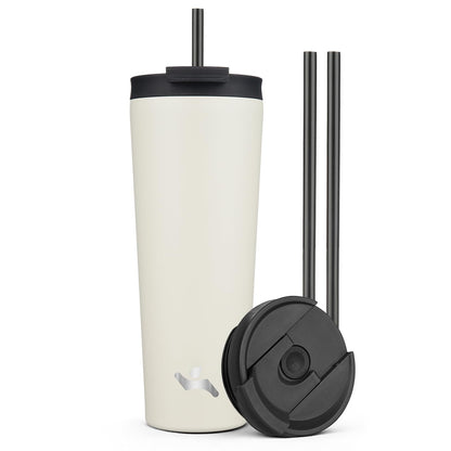 Konokyo Vaso Aislado de Acero Inoxidable con Popote y Tapa - 26oz - Blanco ángel