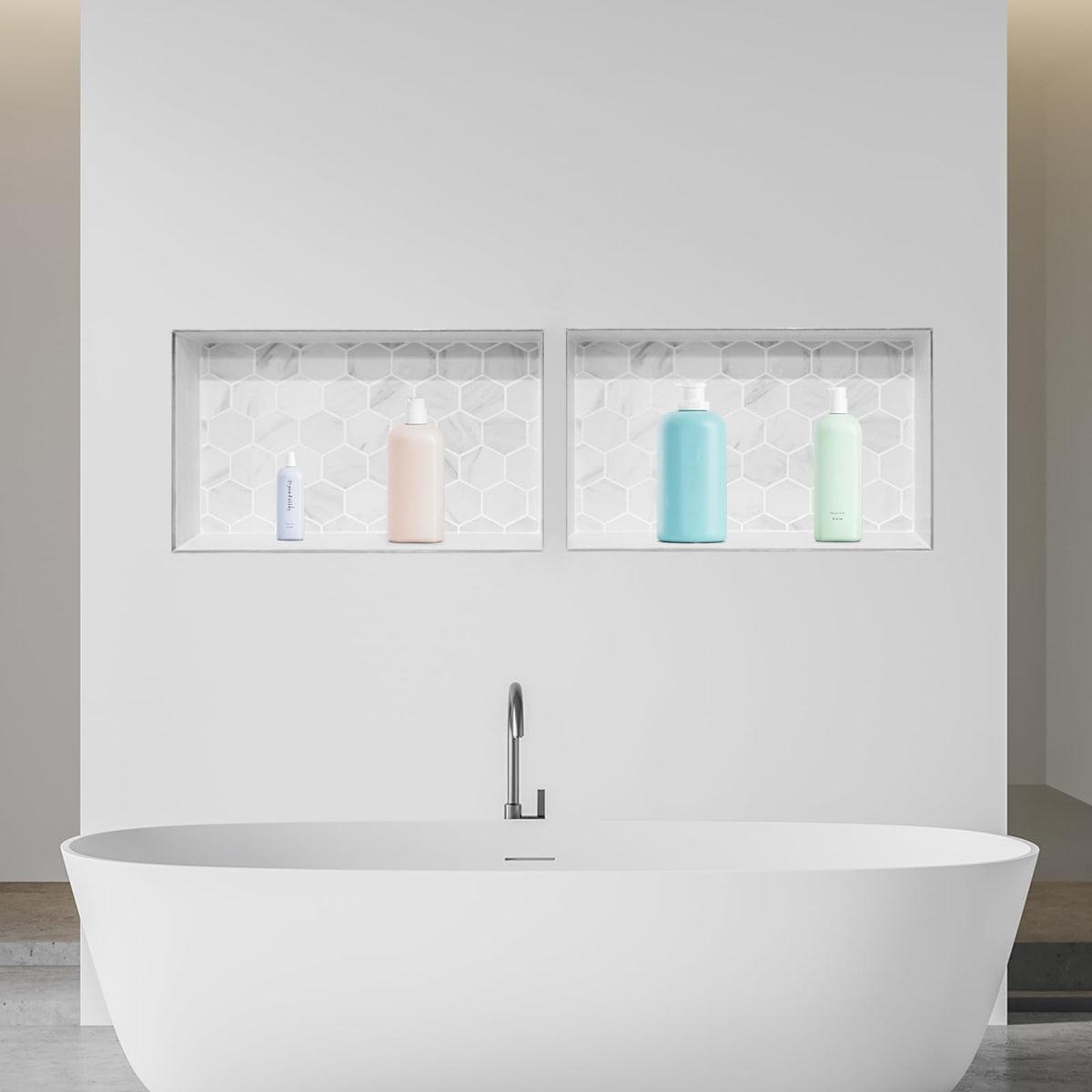 VEVOR Nicho de ducha, 40,6 x 81,2 cm + 40,6 x 81,2 cm, nicho de pared empotrado con estante móvil, organizador moderno de 10,16 cm de grosor para jabón y champú, esquinas cuadradas