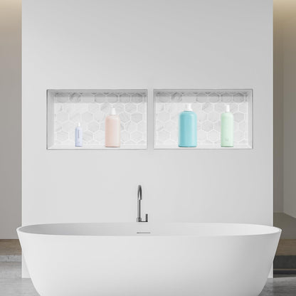 VEVOR Nicho de ducha, 40,6 x 81,2 cm + 40,6 x 81,2 cm, nicho de pared empotrado con estante móvil, organizador moderno de 10,16 cm de grosor para jabón y champú, esquinas cuadradas