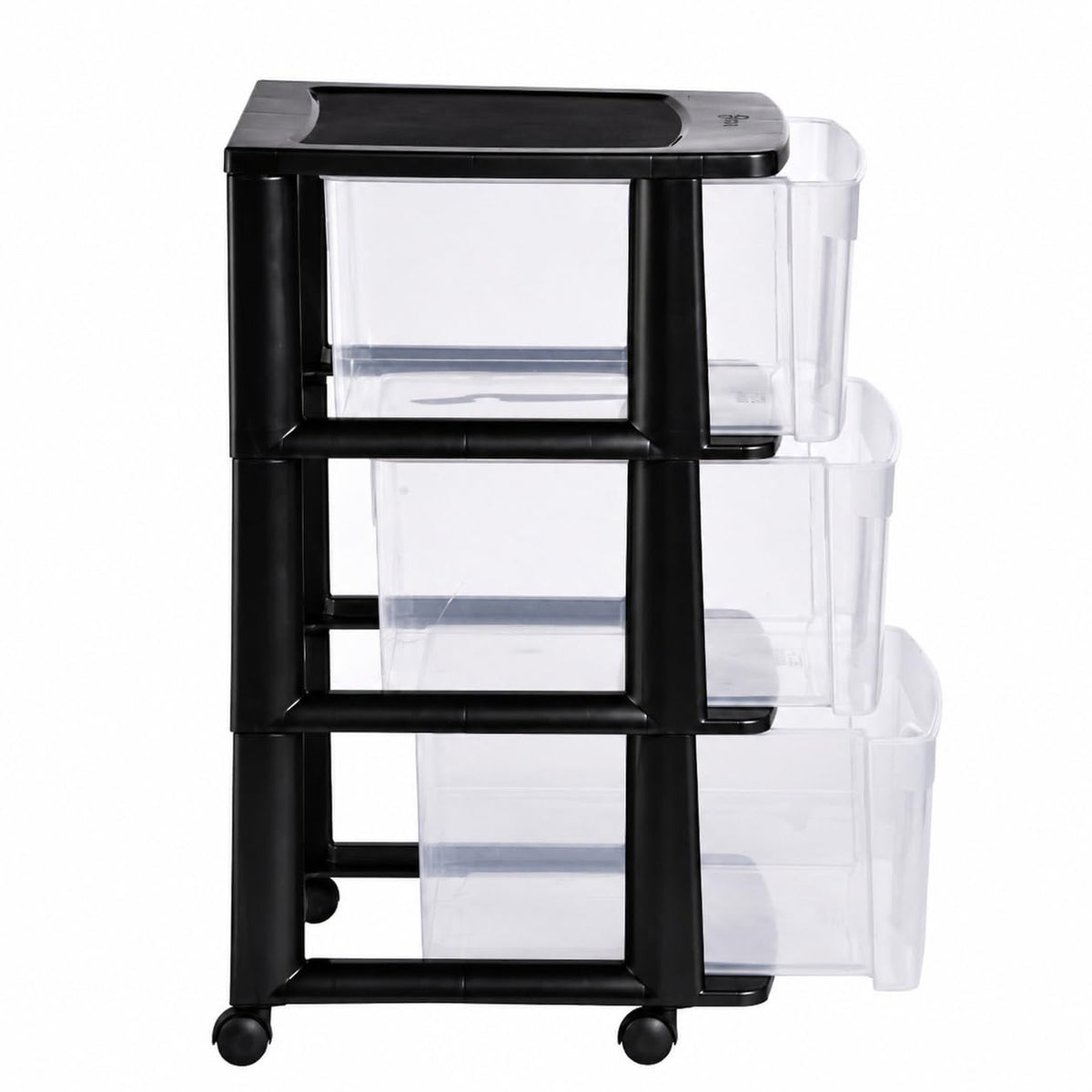 Italhome Cajonera FOX 3 de Plástico con Ruedas 3 Cajones Transparentes, Organizador Multiusos Móvil para Hogar y Oficina, Mueble Ligero Resistente, Color Negro