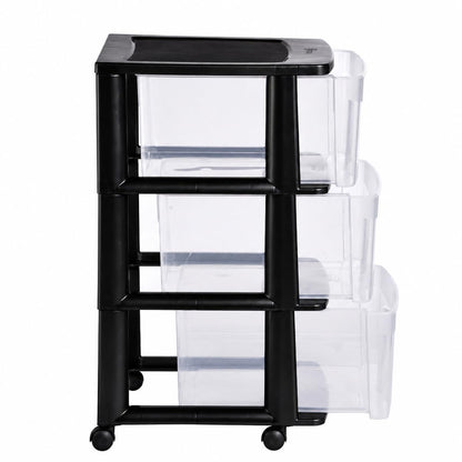 Italhome Cajonera FOX 3 de Plástico con Ruedas 3 Cajones Transparentes, Organizador Multiusos Móvil para Hogar y Oficina, Mueble Ligero Resistente, Color Negro