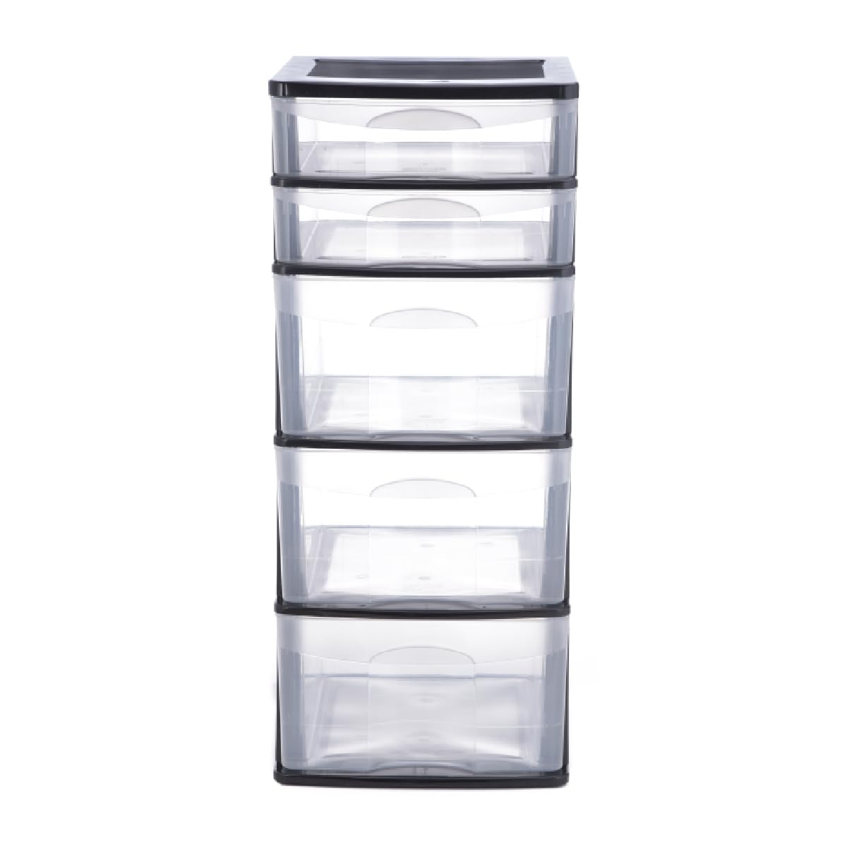 Italhome Cajonera FOX 5 de Plástico 5 Cajones Transparentes, Organizador Multiusos para Hogar y Oficina, Mueble Resistente Fácil Armado, Color Negro