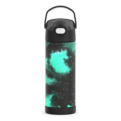 THERMOS FUNTAINER - Botella aislada al aspiradora de acero inoxidable de 16 onzas con tapa de boquilla ancha, color verde galaxia