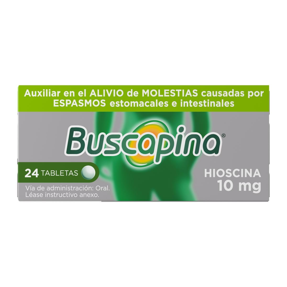 Buscapina Auxiliar en el Alivio del Dolor de Panza 24 tabletas. Alivio Eficaz del Dolor, Causados por Espasmos, Cólicos Estomacales e Intestinales