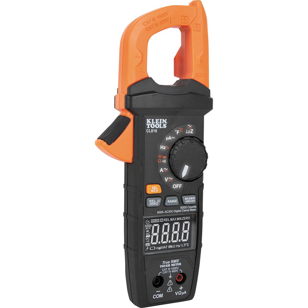 Klein Tools CL810 Pinza digital con linterna y esfera iluminada, rango automático de 600 A CA/CC, True RMS, NCVT, mide corriente, LOZ, temperatura