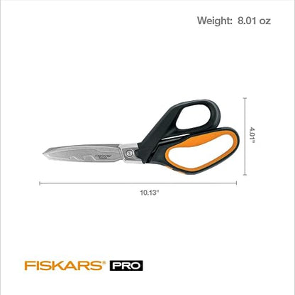 Fiskars Pro PowerArc Tijeras de Acero Inoxidable 10 Pulgadas | Las cuchillas PowerArc hacen que los cortes sean más fáciles, aislamiento de corte industrial, cinta adhesiva, cartón, cuerda