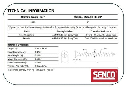 Senco 06A125P DuraSpin - Tornillo de pared de yeso a madera (1.000 por caja)