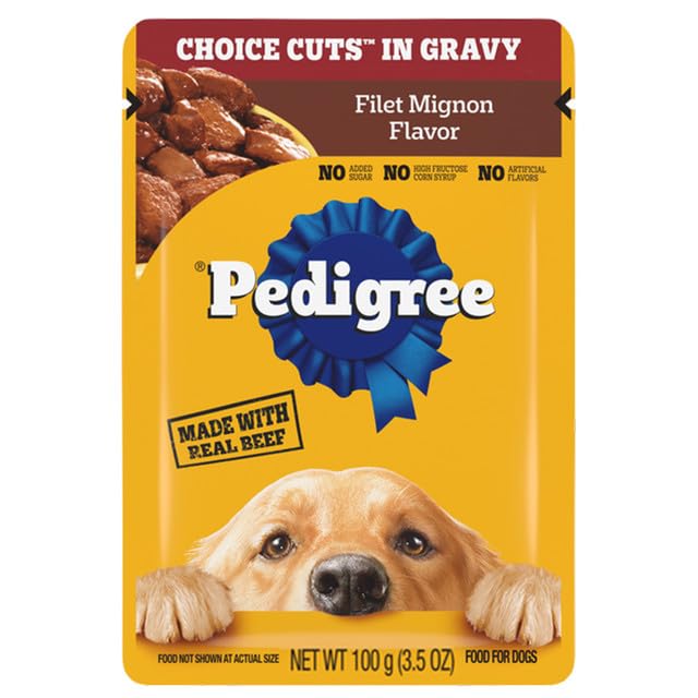 Pedigree Choice Cuts Sobres para Perro Adulto Sabores: Filet Mignon, Beef, Noodles & Vegetables, Hickory Smoked Chicken 54 Piezas 100g c/u