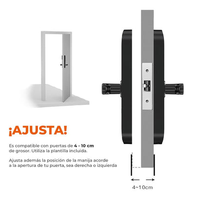 Tecnolite Connect - Cerradura Inteligente WiFi, 5 Métodos Apertura: Huella, Llave, Tarjeta RIFD y Contraseña, Acceso App Móvil, Protección IP43, Panel Touch Iluminado