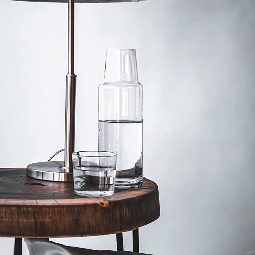 Borgonovo | Olimpia Juego de Botella y Vaso de Vidrio Polka para Mesa de Noche 1 l | Botellas de vidrio | Jarra de Vidrio | Jarra y Vaso | Para agua, jugo, leche, limonada.