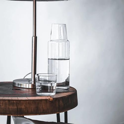 Borgonovo | Olimpia Juego de Botella y Vaso de Vidrio Polka para Mesa de Noche 1 l | Botellas de vidrio | Jarra de Vidrio | Jarra y Vaso | Para agua, jugo, leche, limonada.