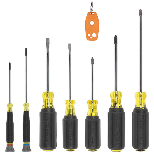 Klein Tools 85808 Juego de destornilladores de 8 piezas, fabricado en Estados Unidos, puntas mecanizadas de precisión, (4) Phillips, (3) ranurados, imnetizador/desmagnetización