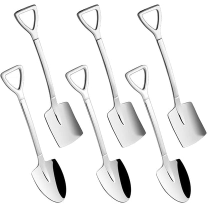 Cuchara de postre, 6 piezas de acero inoxidable con forma de pala de té, café, azúcar, helado, cuchara de frutas para el hogar, cocina o restaurante (6 piezas plateadas)
