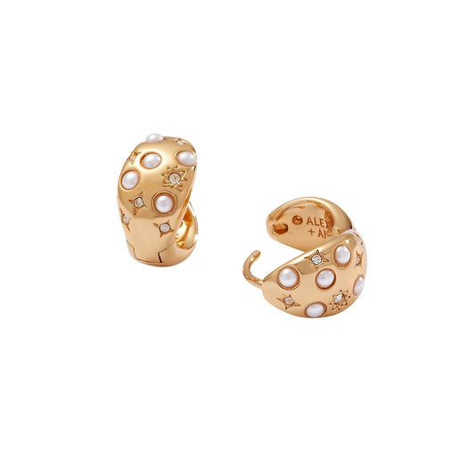 Alex and Ani Pearl and Crystal Huggie Hoop Earrings