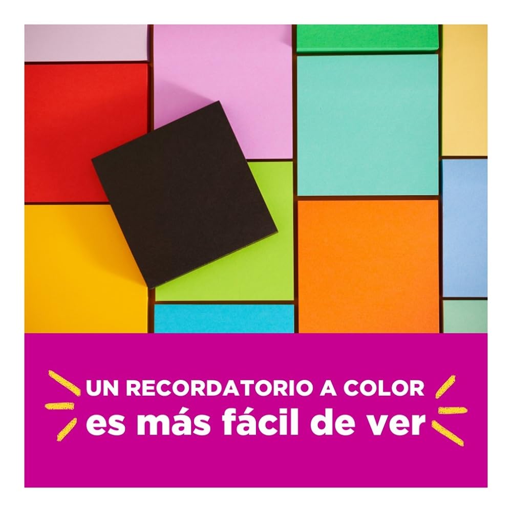 POST-IT 3M Notas Adhesivas 2x Poder de Adhesión Color Negro 350 hojas | Ideales para crear, planear y organizar, Super adhesivas, Multiusos, 76 x 76mm, 5 pads con 70 piezas c/u