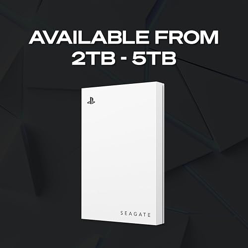 Seagate Disco Duro Externo Portátil para PS5 2 TB, USB 3.2, Blanco con luz LED Azul incorporada, Certificado PS5 (STLV2000101)