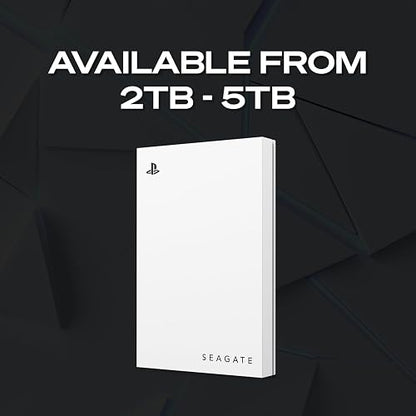 Seagate Disco Duro Externo Portátil para PS5 2 TB, USB 3.2, Blanco con luz LED Azul incorporada, Certificado PS5 (STLV2000101)
