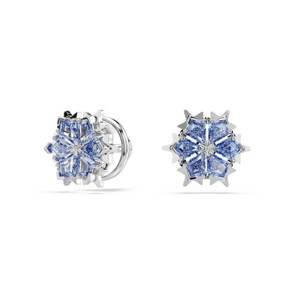 Swarovski Aretes de botón Magic, Copo de nieve, Azules, Baño de rodio
