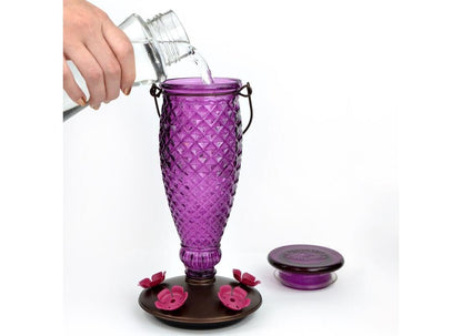 Perky-Pet 9102-1SR - Alimentador de colibrí de Vidrio con Relleno de Diamante Morado con Protectores de Abeja Integrados, decoración de jardín al Aire última intervensión, 24 onzas
