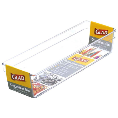 Glad - Bandeja de almacenamiento para cajones de plástico – muy resistente organizador para el hogar, cocina, baño, recámara, oficina, Transparente, 9.5x3, 1