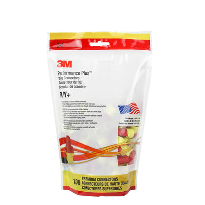 3M Performance Plus Conector de Alambre R/Y+ | Rojo/Amarillo, bolsa de 100, 22-8 AWG, resorte de acero flexible