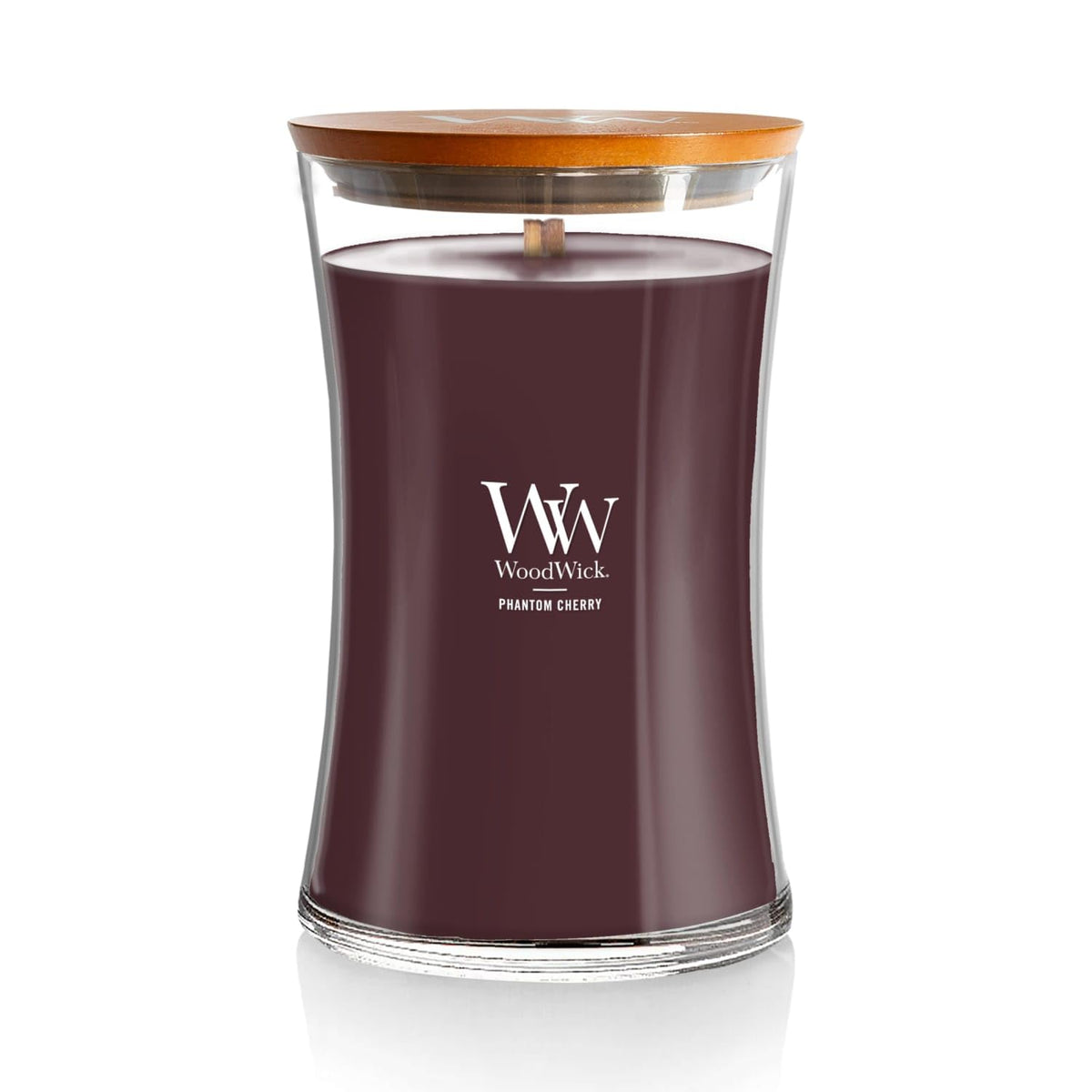 WoodWick Vela Aromática HearthWick, Mecha de Madera - Cereza fantasma - Large Hourglass