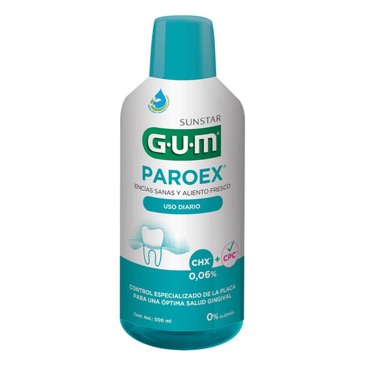 GUM - Enjuague Bucal Paroex Uso Diario con Clorhexidina y Fórmula Sin Alcohol - Cuidado Continuo de Encías y Frescura Duradera - 500 ml