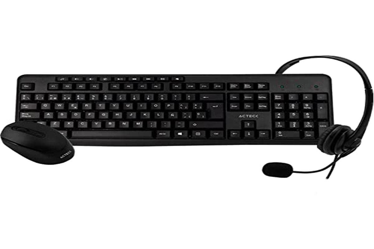 Acteck Kit 3 en 1 Teclado Multimedia Mouse y Audifonos KT30 USB AC-931687