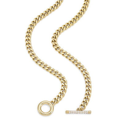 Collar Fossil Carlie T-Bar JF04956710 de acero inoxidable de color dorado para dama