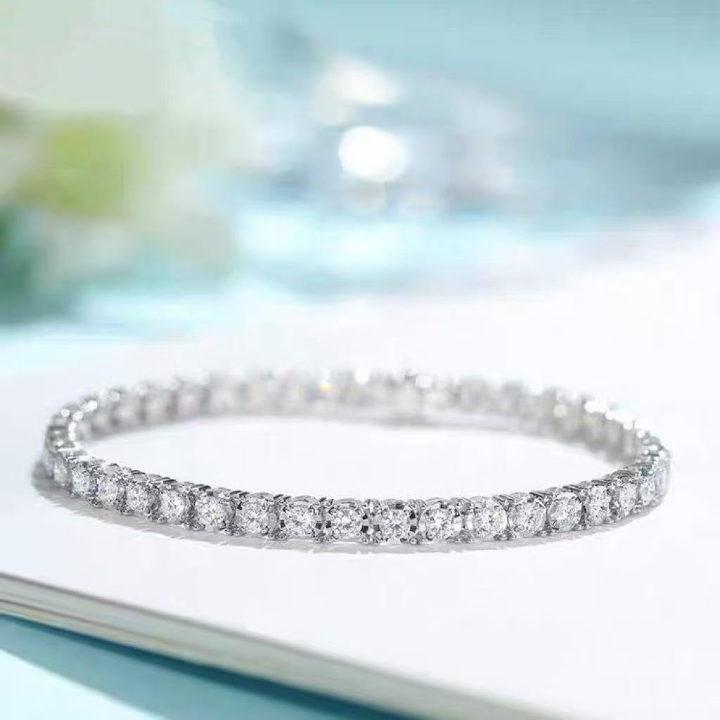 Xyphielle Pulseras para Mujer con Baño de Plata - Pulsera de Circonitas Grandes y - Regalos Elegantes (18cm)