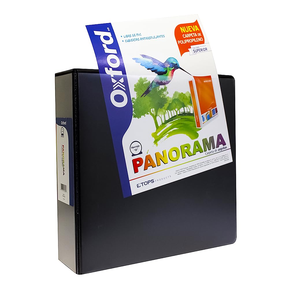 Oxford PP03006CB Carpeta de Argollas Panorama Tamaño Carta con Polipropileno, Herraje"O" de 3", Color Negra