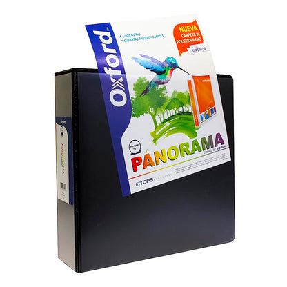 Oxford PP03006CB Carpeta de Argollas Panorama Tamaño Carta con Polipropileno, Herraje"O" de 3", Color Negra