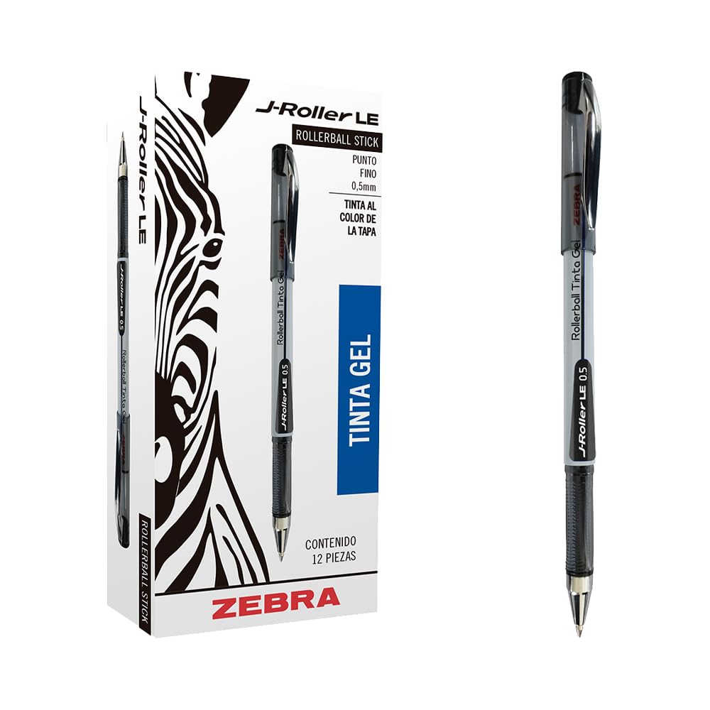 Zebra J-Roller LE Bolígrafo de Gel Punto Fino 0.5 mm, Caja 12 - Caja 12 Piezas - Negro