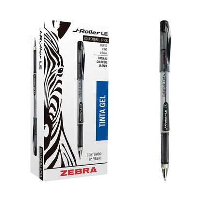 Zebra J-Roller LE Bolígrafo de Gel Punto Fino 0.5 mm, Caja 12 - Caja 12 Piezas - Negro