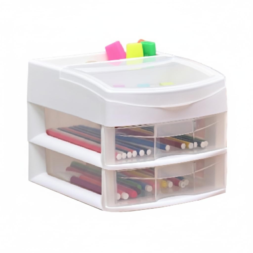 Italhome Cajonera De Plástico, Mini Organizador De Escritorio Multiusos con 2 Cajones Transparentes Sesia