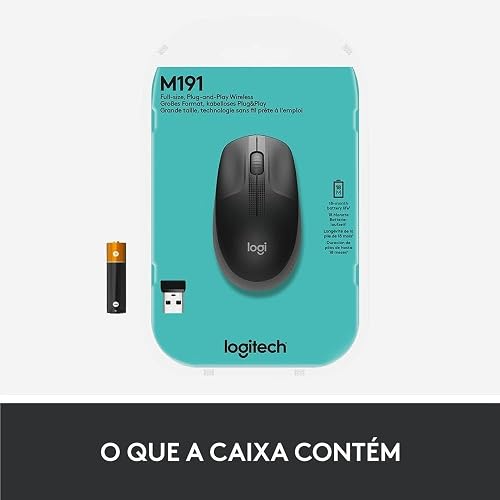 Logitech M190 Mouse Inalámbrico, Diseño Curvo Ambidiestro, Batería 18 Meses con Modo Ahorro, Receptor USB, Cursor y Desplazamiento Preciso, Compatible con PC, Mac, Laptop - Negro/Gris