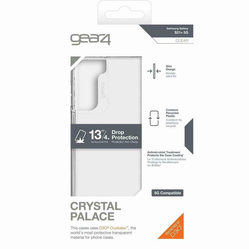 Gear4 ZAGG Crystal Palace - Funda con Material de protección contra Impactos más Claro, Delgado y avanzado del Mundo [D3O Crystalex, Hecha para Samsung Galaxy S21+ 5G, Transparente (702007306)