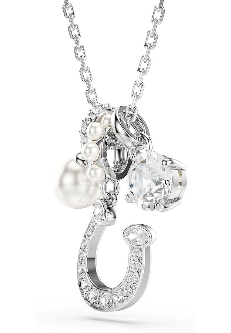 Colgante Symbolica, Crystal Pearl, Talla redonda, Pavé, Herradura, Blanco, Acabado en rodio
