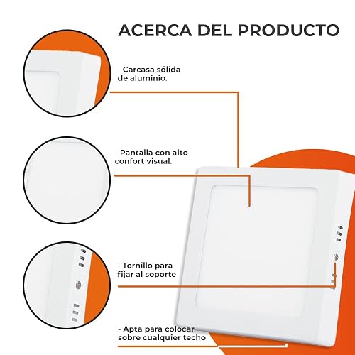 Tecnolite - Lámpara Plafón LED Techo 12 W, Luz Suave Cálida, Interiores, No atenuable, LED integrado