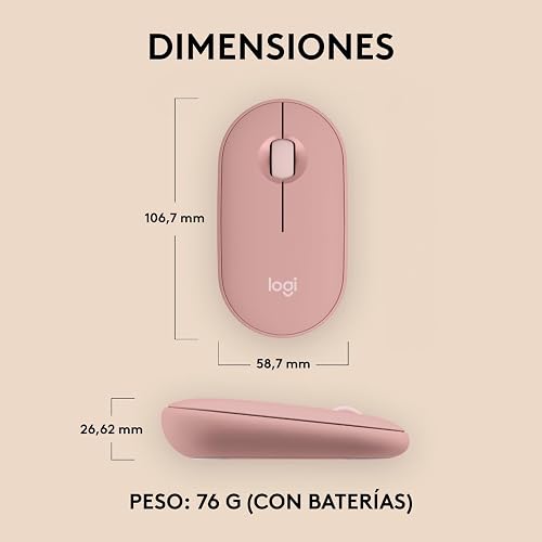Logitech Pebble Mouse 2 M350s, estilizado Mouse inalámbrico Bluetooth, Ligero, Personalizable, clicks discretos, Easy-Switch, Windows, macOS, iPadOS, Android, ChromeOS - Rosa